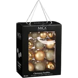 Комплект ялинкових куль Mica Decorations скляні 7/6/5 см золоті 26 шт. (1181259)