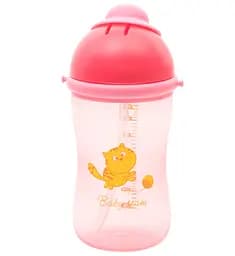 Поильник Baby Team, с силиконовой трубочкой, 9+ мес., 380 мл, красный (5010_красный_с_котиком)
