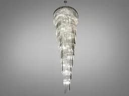 Современная каскадная хрустальная люстра на 54 лампы серебряного цвета.