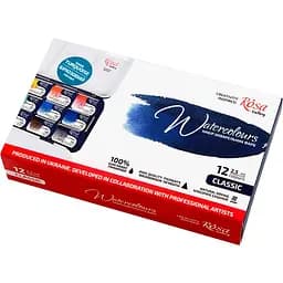 Набір акварельних фарб Clssic металевий пенал Бірюза 12 кольорів х 2,5 мл кювета Rosa Gallery