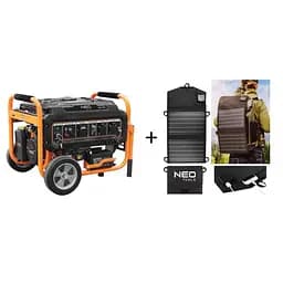 Генератор бензиновый Neo Tools 230В (1 фаза), 2.8/3кВт, электростартер, AVR, 45кг + Портативное зарядное устройство солнечная панель 90-140