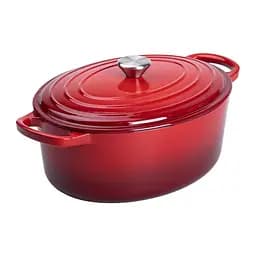 Гусятниця чавунна емальована червона 6 літрів Ø26 см з кришкою для тушкування та запікання Yiwu HP-1-10-RED