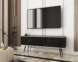 Тумба под телевизор Perfect Home Оро/Oro 2-дверная с черными ножками RTV135 Черный мрамор роял (PFH-091506)