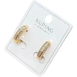 Сережки овальні Xuping з блискучими камінцями гіпоалергенне медичне золото