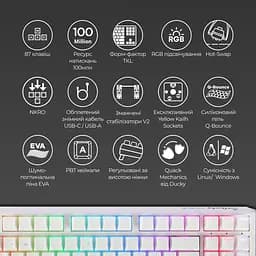 Клавіатура Ducky One 3 TKL Cherry MX Blue RGB White (DKON2187ST-CUAPXPWWWSC1) UA [128815] - мініатюра 10