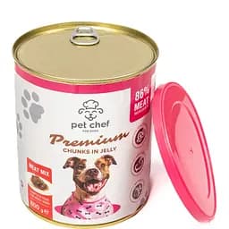 Вологий корм для дорослих собак Pet Chef Шматочки в желе М'ясний мікс 800 г - мініатюра 2