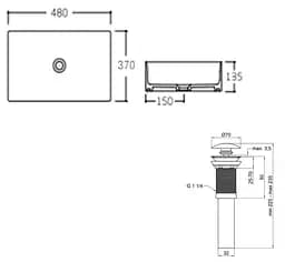 Комплект Qtap Tern: Раковина накладна прямокутна 480х370х135 мм White + Донний клапан PU02 (QT17112074WN47301) - мініатюра 6