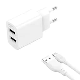 Адаптер сетевой XO Type-C Cable Dual USB Charger L109 | 2USB, 2.4A |