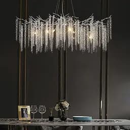 Удлиненная изящная серебряная люстра с хрустальными подвесами в корпусе 120 см | Ст. 33001-L1200*400 CH | Line F