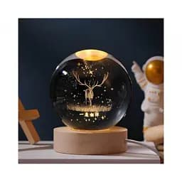 Стеклянный ночник светильник хрустальный шар 3D от юсб Лесной лось Crystal Ball