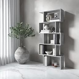 Полиця для книг Vays M-12 Бетон стелаж на 5 полиць ЛДСП 70x24x163 см для дому вітальні офісу