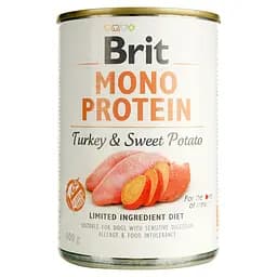 Монопротеиновый влажный корм для собак с чувствительным пищеварением Brit Mono Protein Turkey & Sweet Potato с индейкой и бататом 400 г