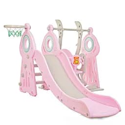 Детская горка-качели BAMBI WM19011-8 с баскетбольным кольцом, ш152-г184-в103см, розовая