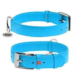 Нашийник для собак шкіряний Waudog Glamour з QR-паспортом без прикрас XL Ш 35 мм Д 46-60 см блакитний