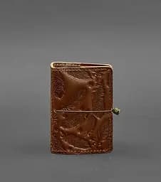 Женский кожаный кард-кейс 7.0 светло-коричневый с перьями.