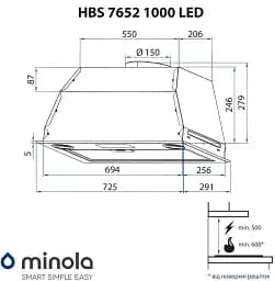 Витяжка повновбудована Minola HBS 7652 I 1000 LED - мініатюра 11