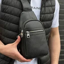 Чоловіча сумка-бананка через плече 18х32х7 з натуральної шкіри TIDING BAG 3280 чорна 18 см