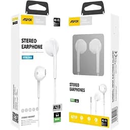 Навушники Aspor A219 Stereo Earphone 3.5 мм з мікрофоном білі