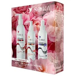 Набор для волос Soika Глубокая очистка и защита 3в1: шампунь+кондиционер+спрей-термозащита (цветочный дизайн)