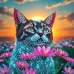 Алмазная мозаика Strateg ПРЕМИУМ Кот в поле на бумажной основе размером 18х18 см (ZAV1818-8)