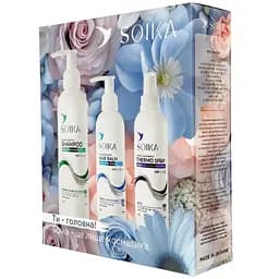Набор для волос Soika 3в1: шампунь + бальзам + спрей-термозащита (цветочный дизайн)