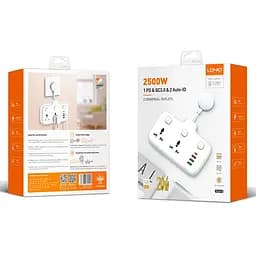 Подовжувач мережевий LDNIO SC2413 3USB/1Type-C, 3Sockets. QC/PD, 20W/10A, EU Plug - мініатюра 2