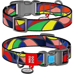 Ошейник для собак Waudog Nylon нейлоновый c QR паспортом, рисунок Витраж, пластиковый фастекс, L, Ш 25 мм, Дл 31-49 см