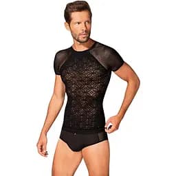 Мужская полупрозрачная футболка с орнаментом Obsessive T102 T-shirt черная S/M/L