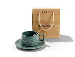 Набор чайный фарфор Interos чашка 200 мл с блюдцем зеленая (25068)