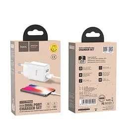 Блок живлення - адаптер мережевий Hoco Victoria C62A 2USB 2.1 А + кабель Lightning білий - мініатюра 2
