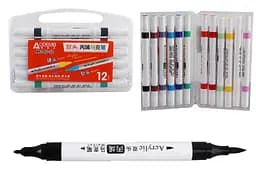 Набор акриловых скетчмаркеров двусторонних Aodemei, мягкий+твердый, 12 шт., пластиковый бокс