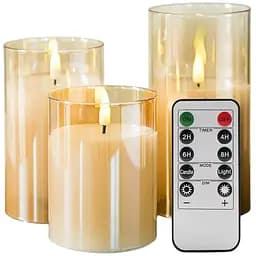 Скляні безполум'яні свічки Eywamage з дистанційним керуванням 3 шт. Realstic LED