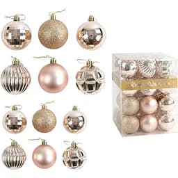 Набір новорічних прикрас 48 кульок для ялинки з блискітками, бежевого кольору (160797)