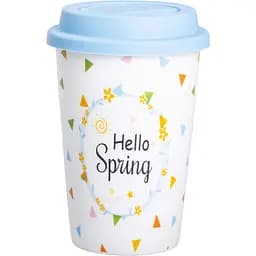 Стакан керамический Liling Rongxiang Ceramic hello spring 420 мл с силиконовой крышкой RX-N240546HS