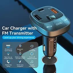 Автомобільний FM-трансміттер Vention PD 54W 3-Port USB (C+A+A) LED/USB Flash/Bluetooth, вольтметр - мініатюра 6