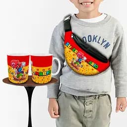 Набір: дитяча сумка-бананка+кружка Супер Маріо 32х15см, бананка для хлопчика через плече на подарунок (00974)