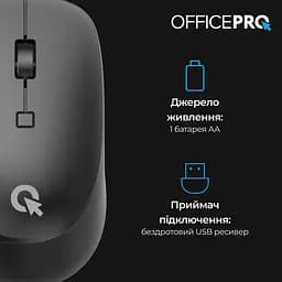 Миша OfficePro Silent Click Ergonomic Wireless Black (M305B) - мініатюра 10