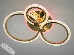 LED люстра с пультом, диммером и цветной подсветкой, 55W, золото