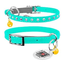 Нашийник Waudog Glamour з резинкою клейовими стразами для котів (ширина 9мм довжина 22-30см) ментоловий