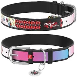 Ошейник для собак Waudog Design кожаный с QR паспортом, рисунок Харли Квинн, M, Ш 20 мм, Дл 29-38 см