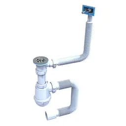Сифон для мийки SantehPlast M-05.00 1 1/2" з переливом Лотос-мийка + гнучка труба 40х40/50 30412