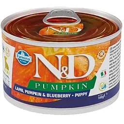 Влажный корм для щенков мини-пород Farmina N&D Grain Free Pumpkin Lamb, Pumpkin&Blueberry Puppy Mini, тыква, ягненок и черника, 140 г