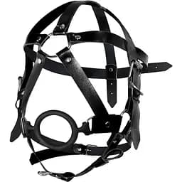 Кляп-маска з силіконовим кільцем Art of Sex - Tamer, Натуральна шкіра, колір Чорний