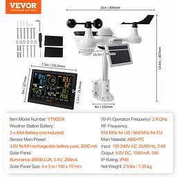 Метеостанція із сонячною панеллю VEVOR Profi 7-в-1 Wi-Fi - мініатюра 8