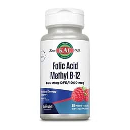 Вітамін В9, В12 KAL Folic Acid Methyl B-12, 60 мікро таблеток для підтримки серцево-судинної системи