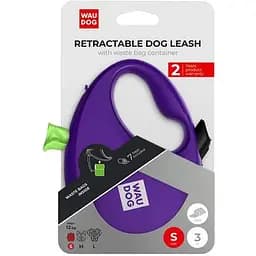 Повідець-рулетка для собак Waudog R-leash з контейнером для пакетів, світловідбивна стрічка, S, до 12 кг, 3 м, фіолетовий - мініатюра 6