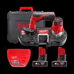 Пила стрічкова акумуляторна MILWAUKEE, M12 BS-402C (зарядний пристрій С12 С, 2 акумулятори М12 В4 4Ач, полотно, кейс)