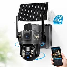 Камера на 2 лінзи з 4G та сонячною панеллю SD 354G автономна поворотна нічна зйомка 30 м, розумне стеження - мініатюра 3