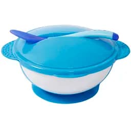 Тарелка на присоске Lindo, с термоложкой, 250 мл, синий (А 50 синий)
