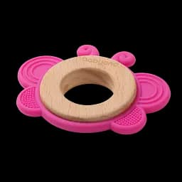 Прорезыватель для зубов BabyOno Бабочка, деревянно-силиконовый, розовый (1075/01)